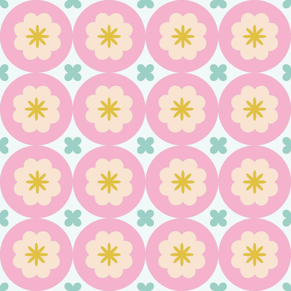 Modern Floral tile pattern in retro style. Simple geometric shapes texture. Decorative mosaic background vector