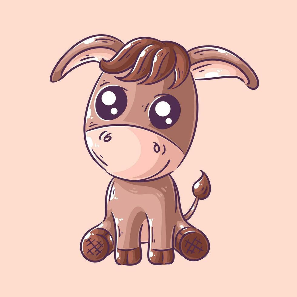 Cute donkey is sitting cartoon vector