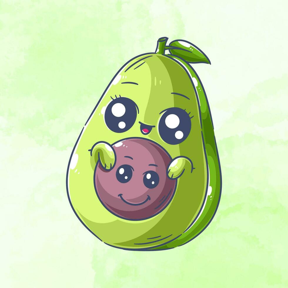 Cute avocado with cub cartoon vector