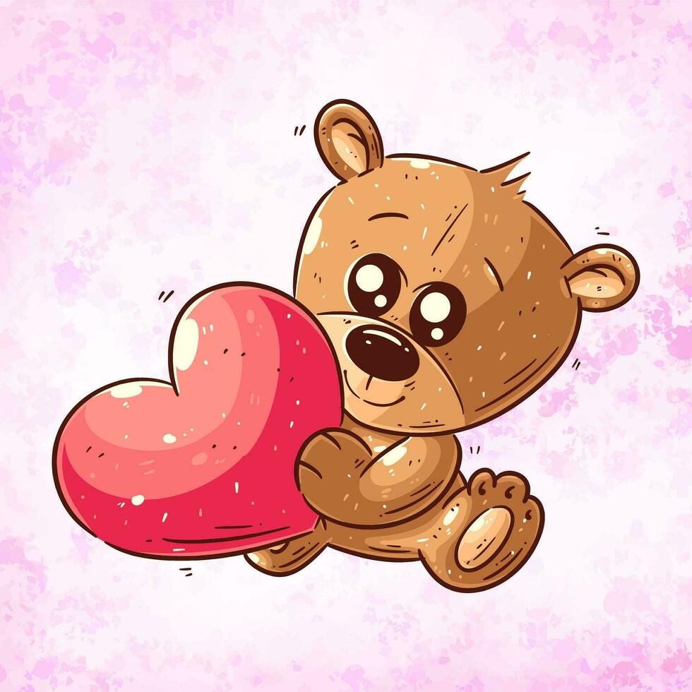 Cute bear holding heart cartoon vector