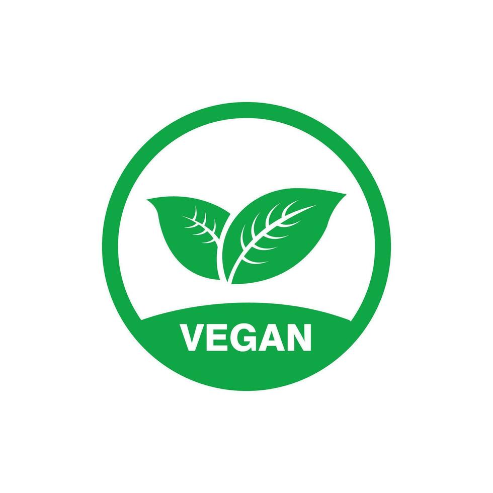 vegano icono vector. orgánico, biografía, eco símbolo. vegano, No carne, lactosa gratis, saludable, Fresco y no violento alimento. verde redondo vector ilustración con hojas para pegatinas, etiquetas y logos