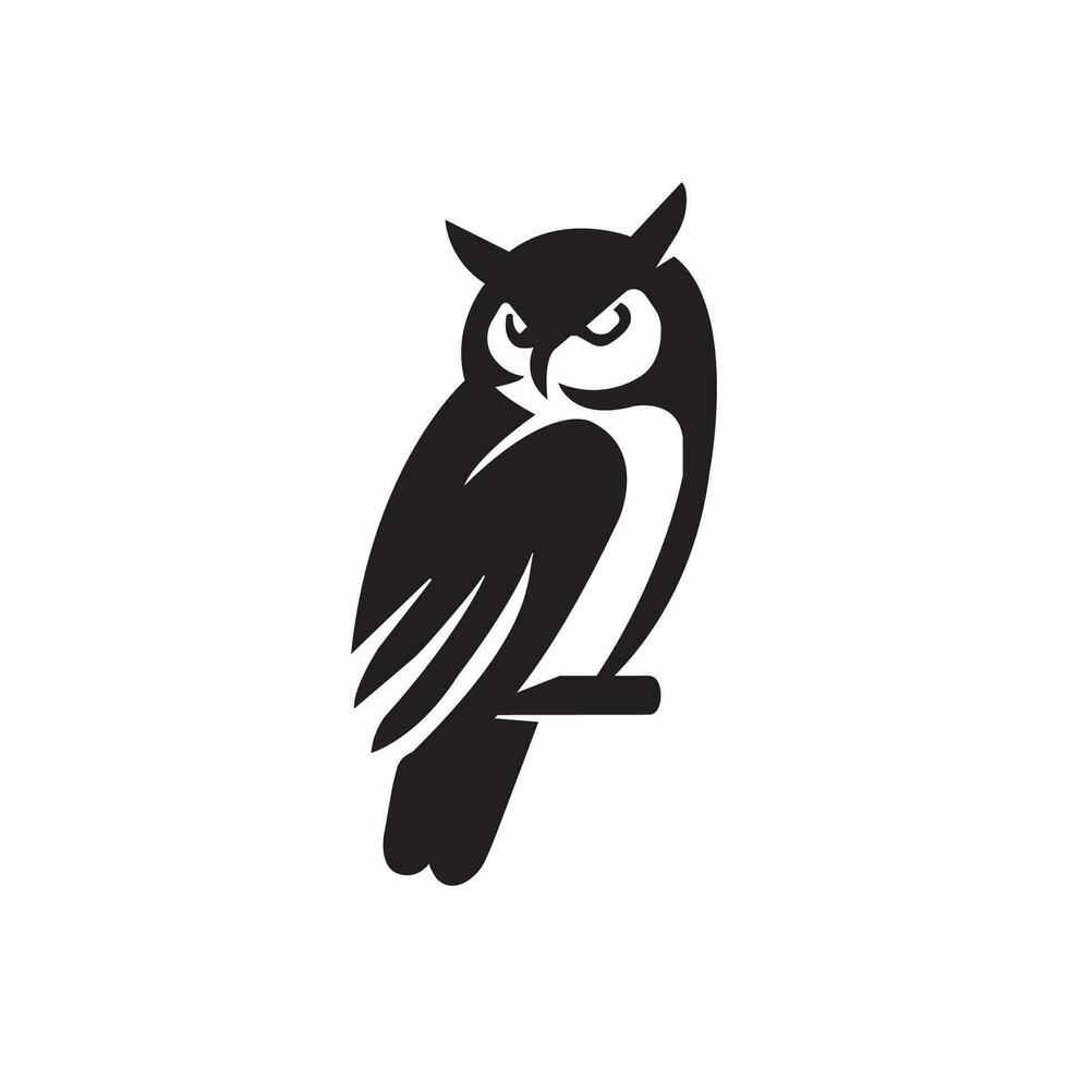 elegant wise owl bird perch logo, icon, symbol design illustration vector