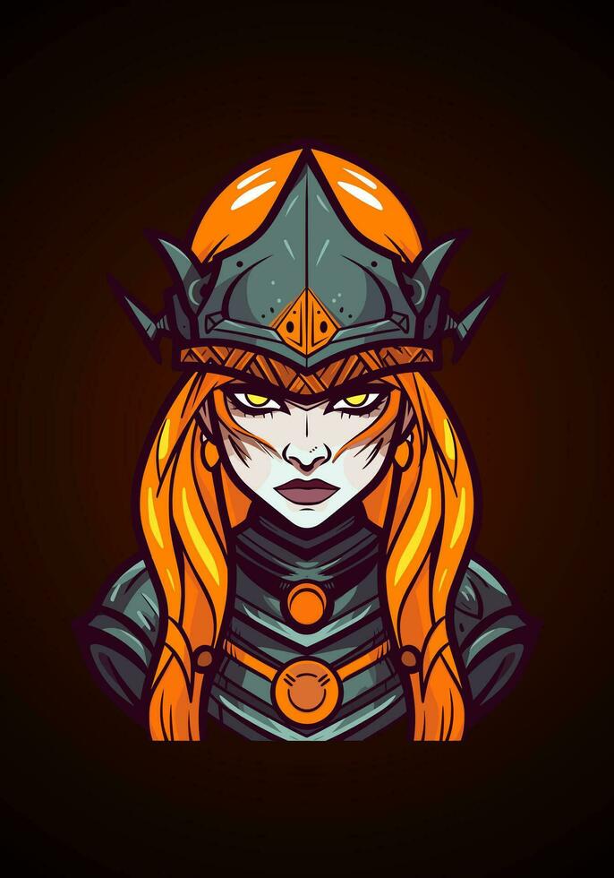 A fearsome girl Viking warrior, undead and relentless, ready for battle in this captivating illustration vector