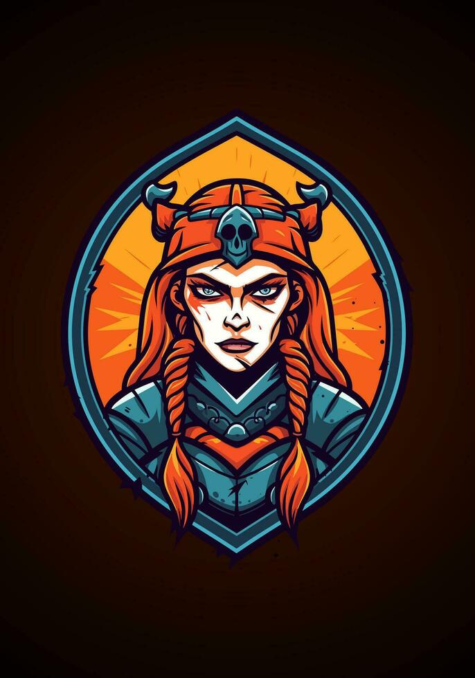 Unleash the undead fury of a Viking warrior viking warrior girl illustrationin this striking hand-drawn illustration vector