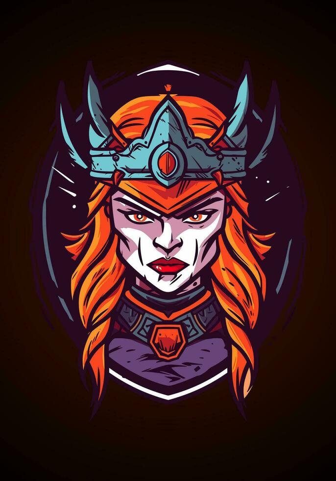 A fearsome girl Viking warrior, undead and relentless, ready for battle in this captivating illustration vector