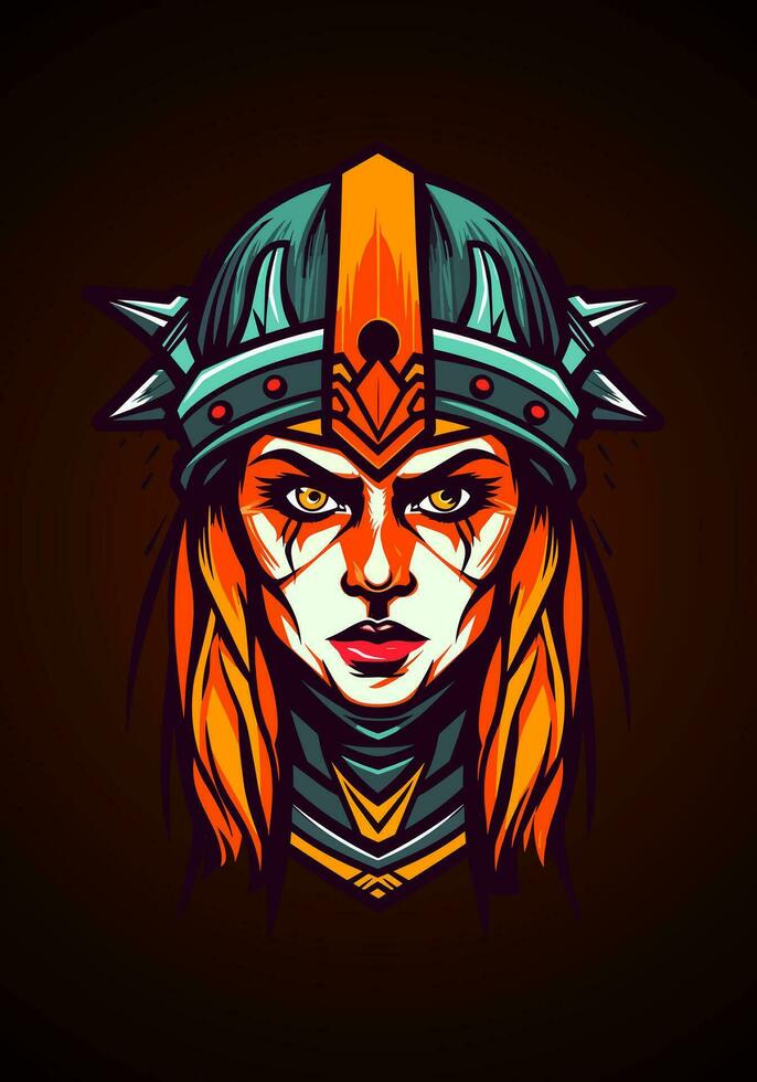 Unleash the undead fury of a Viking warrior viking warrior girl illustrationin this striking hand-drawn illustration vector
