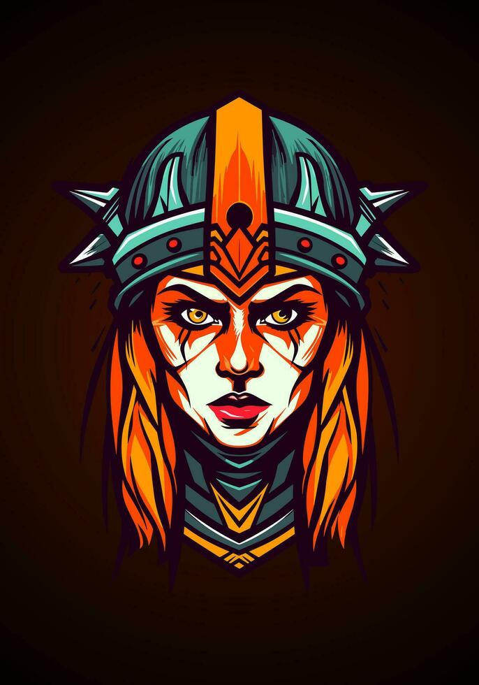 Unleash the undead fury of a Viking warrior viking warrior girl illustrationin this striking hand-drawn illustration vector