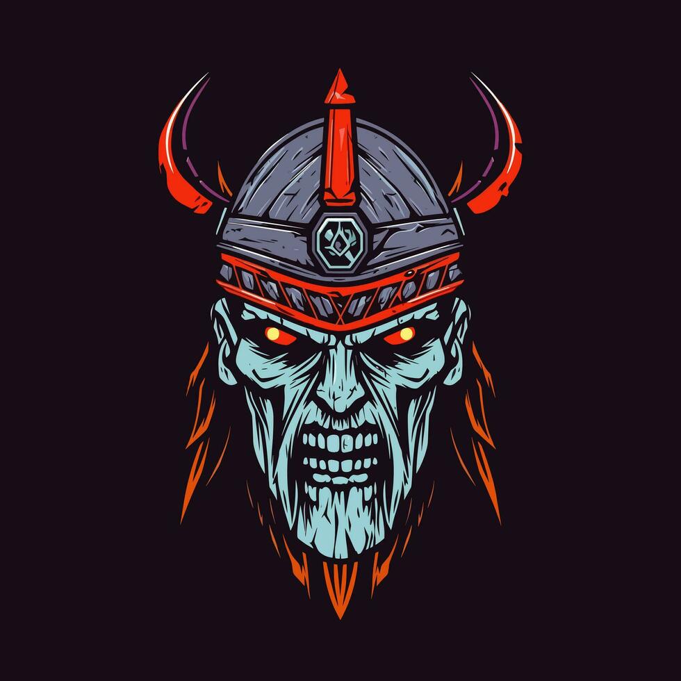 Dive into the dark realm of Norse mythology with a zombie Viking warrior, a haunting and fierce illustration vector