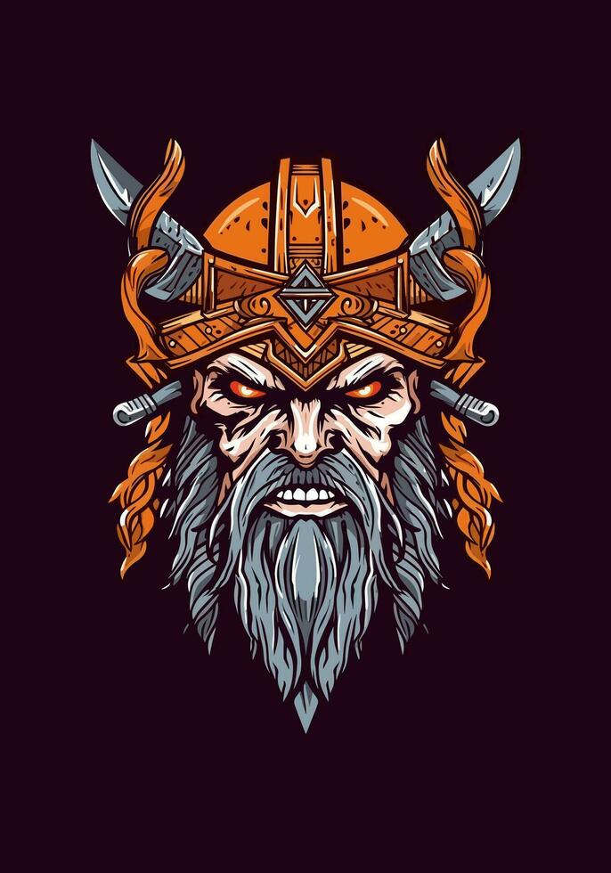 Dive into the dark realm of Norse mythology with a zombie Viking warrior, a haunting and fierce illustration vector