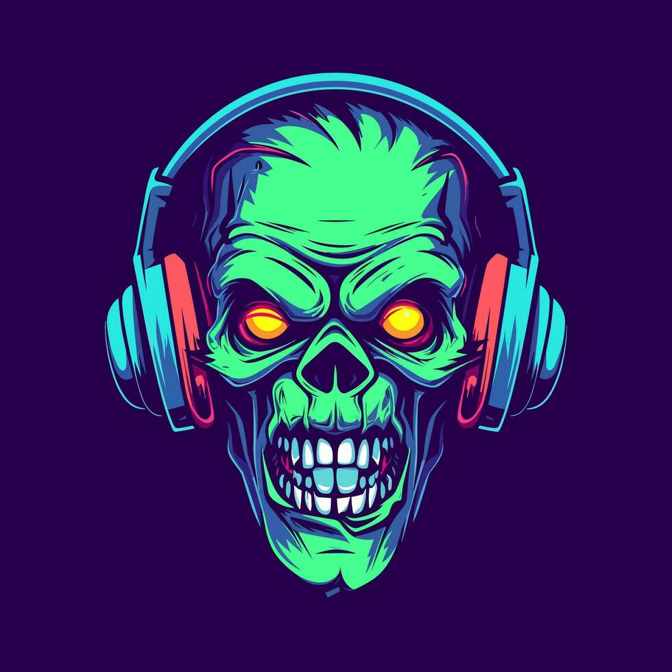 bucear dentro el mundo de el vivo muerto con un zombi interferencia fuera en auriculares, un único y cautivador ilustración vector