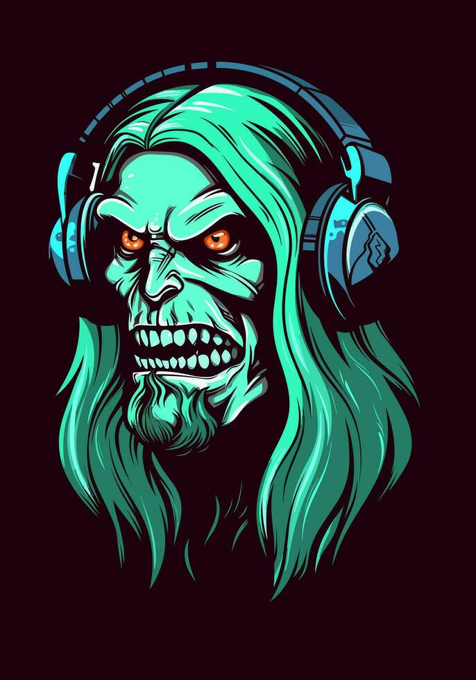 Dive into the world of the living dead with a zombie jamming out in headphones, a unique and captivating illustration vector