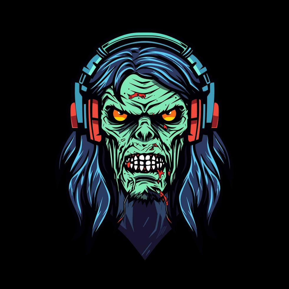 Dive into the world of the living dead with a zombie jamming out in headphones, a unique and captivating illustration vector