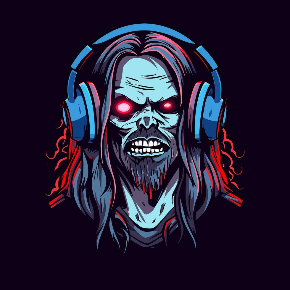 Dive into the world of the living dead with a zombie jamming out in headphones, a unique and captivating illustration vector