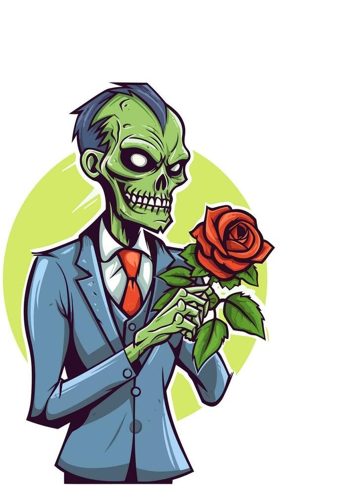 romantic zombie holding flower illustration vector