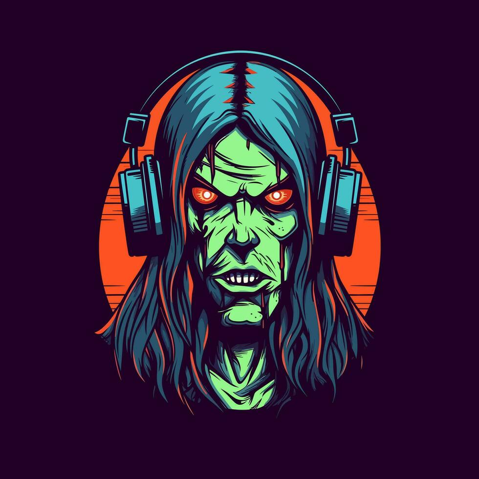 bucear dentro el mundo de el vivo muerto con un zombi interferencia fuera en auriculares, un único y cautivador ilustración vector