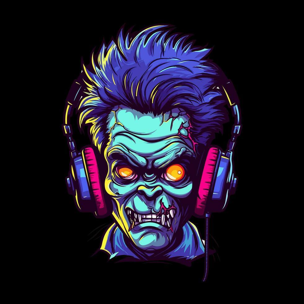 Groove to the beats of the undead with a zombie wearing headphones in this captivating illustration vector