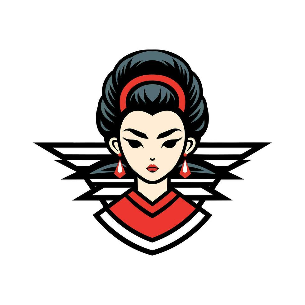 japonés geisha niña mano dibujado logo diseño ilustración vector