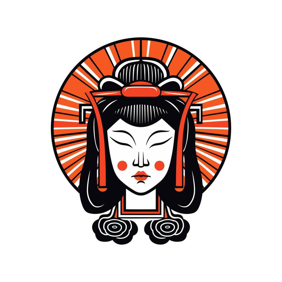 Intricately hand drawn Japanese geisha girl illustration, perfect for creating unique and visually stunning logo designs vector