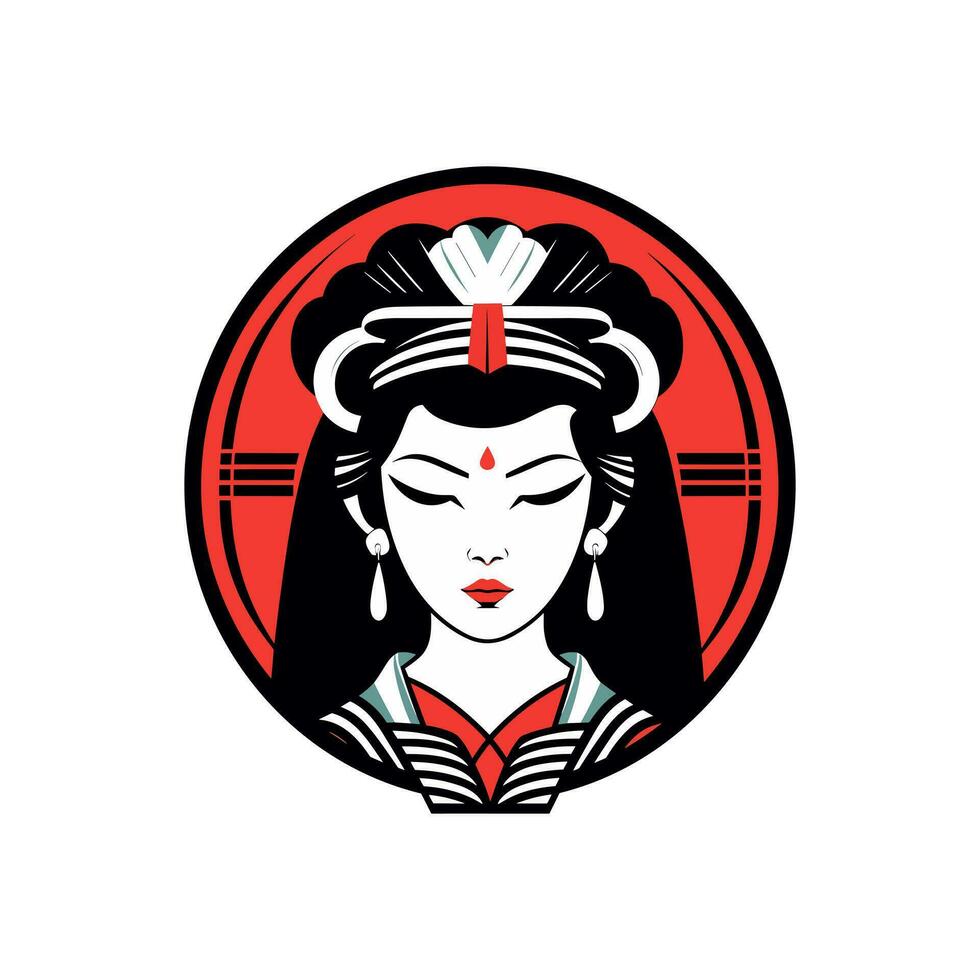 japonés geisha niña mano dibujado logo diseño ilustración vector