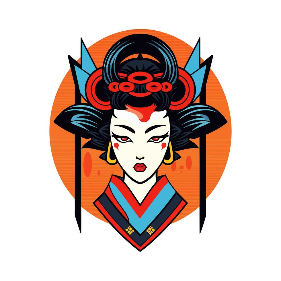 abrazo el belleza y misterio de japonés cultura con un dibujado a mano geisha niña ilustración, ideal para cautivador logo diseños con un toque de tradicion vector