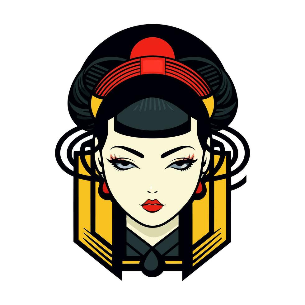 japanese geisha girl hand drawn logo design illustration vector