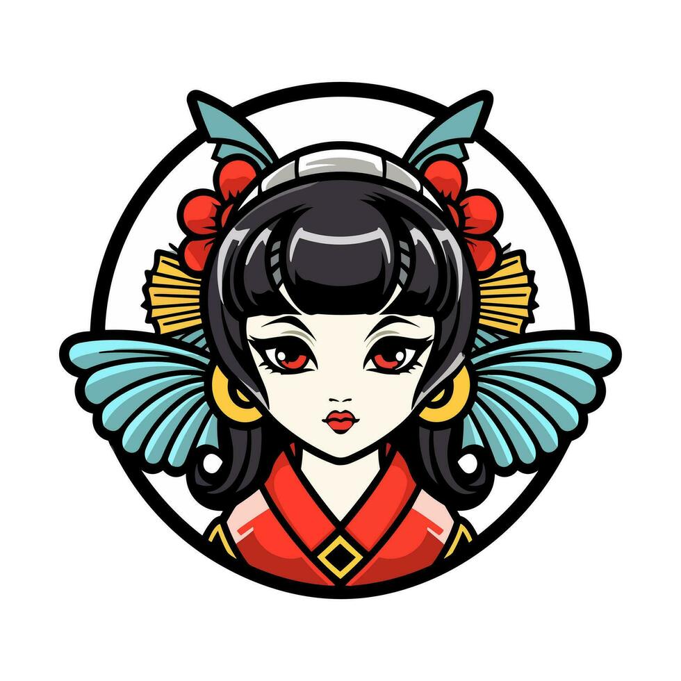 japanese geisha girl hand drawn logo design illustration vector