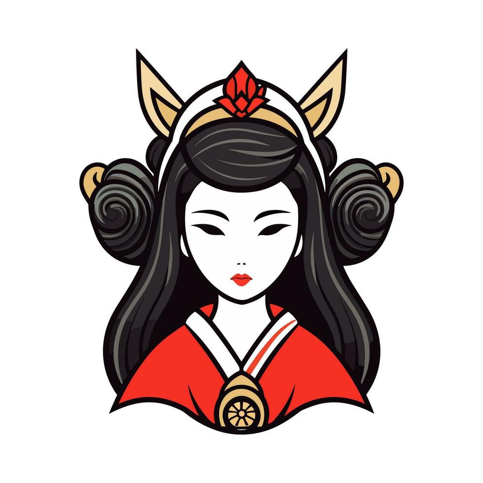 Exquisite Japanese geisha girl illustration with hand-drawn details for captivating logo designs that evoke elegance and grace vector