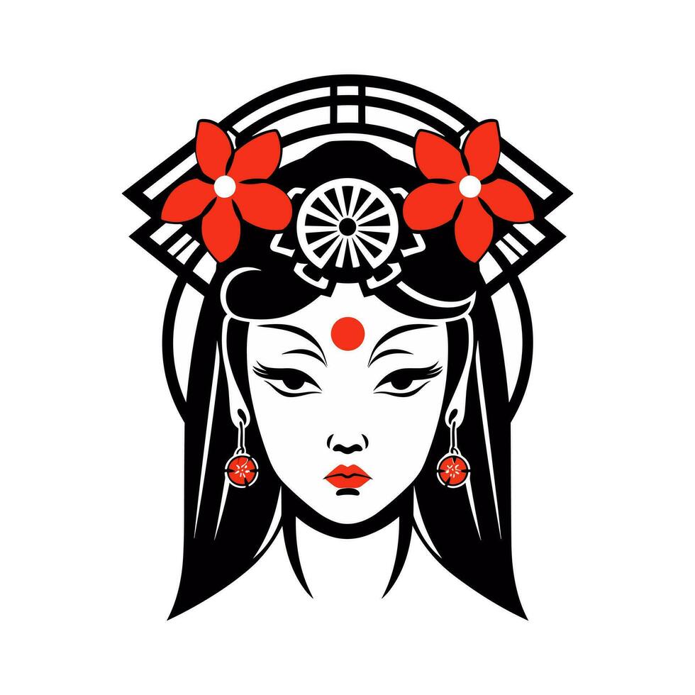 Exquisite Japanese geisha girl illustration with hand-drawn details for captivating logo designs that evoke elegance and grace vector