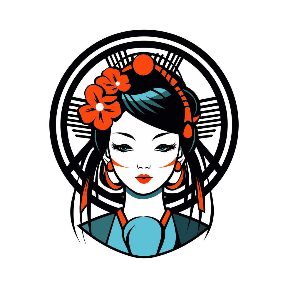 Exquisite Japanese geisha girl illustration with hand-drawn details for captivating logo designs that evoke elegance and grace vector