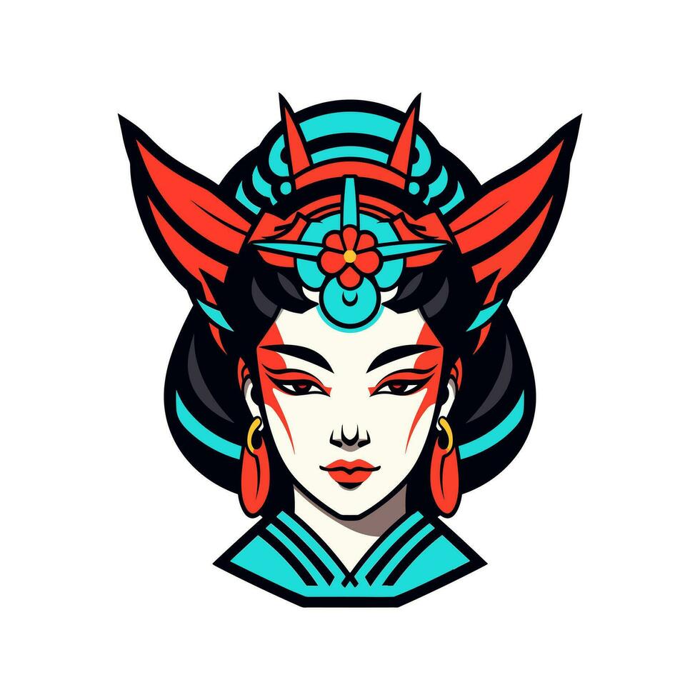 intrincadamente mano dibujado japonés geisha niña ilustración, Perfecto para creando único y visualmente maravilloso logo diseños vector