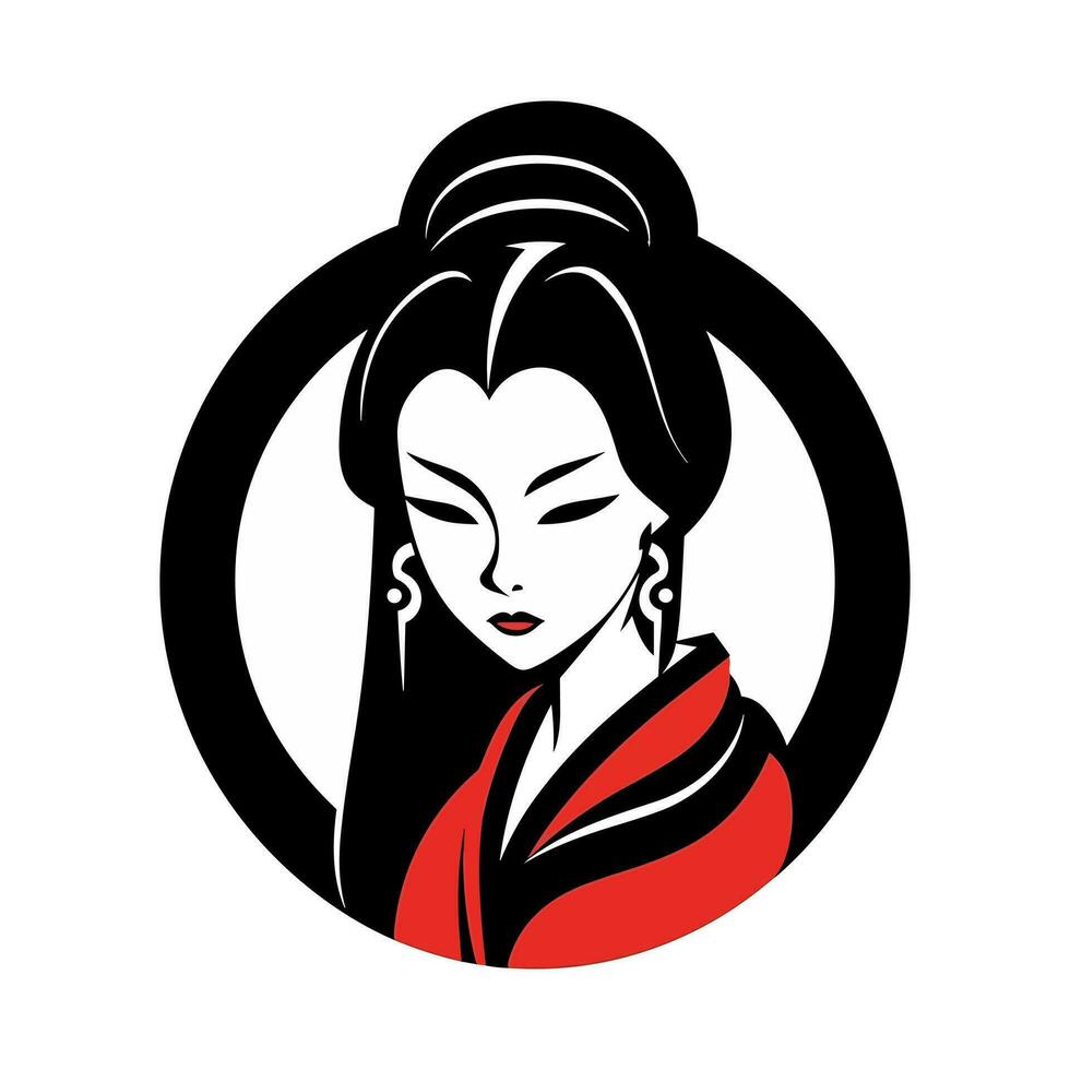 abrazo el belleza y misterio de japonés cultura con un dibujado a mano geisha niña ilustración, ideal para cautivador logo diseños con un toque de tradicion vector