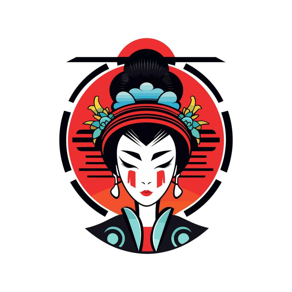 Exquisite Japanese geisha girl illustration with hand-drawn details for captivating logo designs that evoke elegance and grace vector