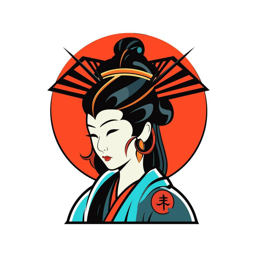 Exquisite Japanese geisha girl illustration with hand-drawn details for captivating logo designs that evoke elegance and grace vector