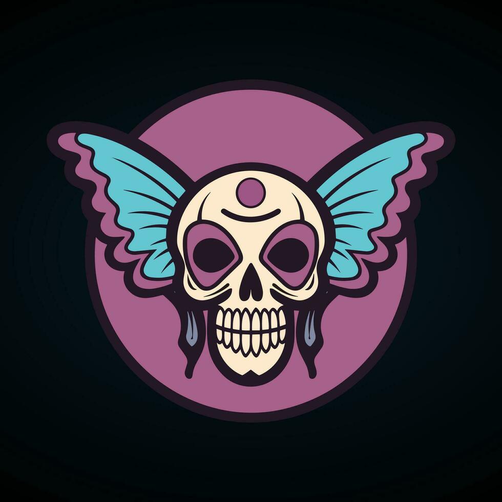 skull butterfly wings illustration hand drawn logo design vector