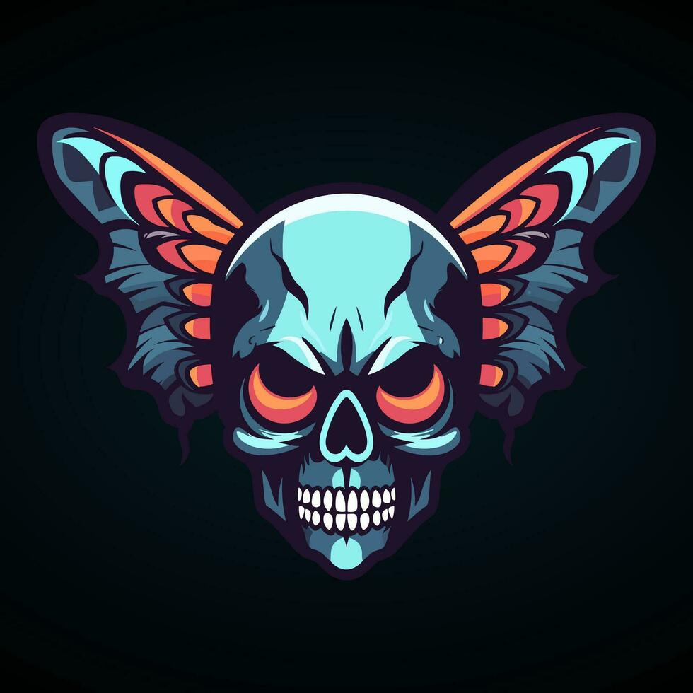 skull butterfly wings illustration hand drawn logo design vector