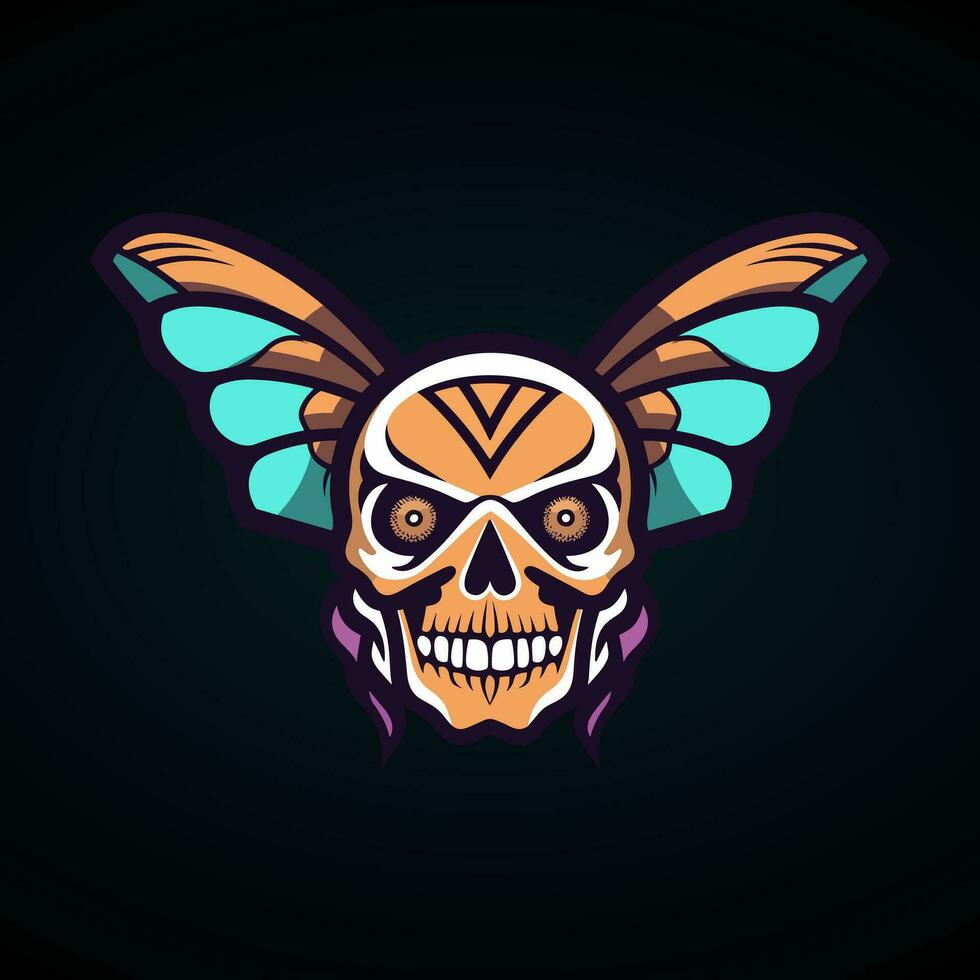 skull butterfly wings illustration hand drawn logo design vector