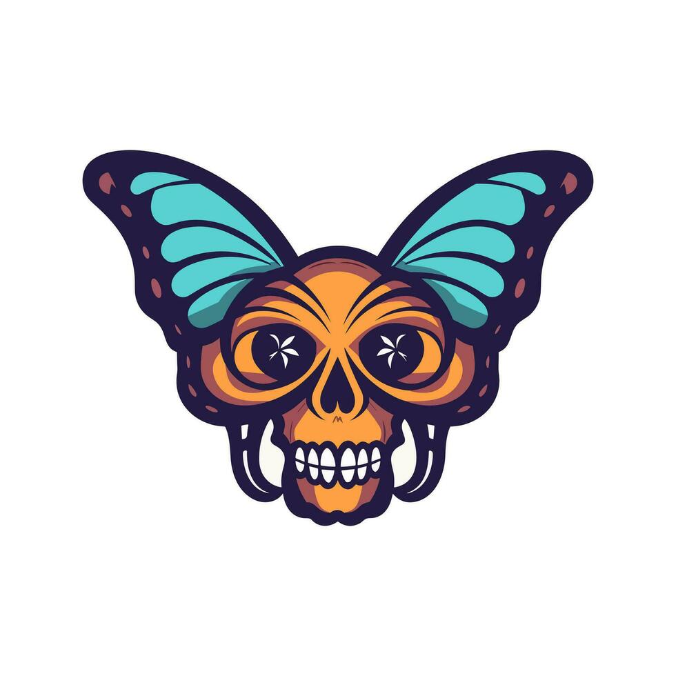 skull butterfly wings illustration hand drawn logo design vector