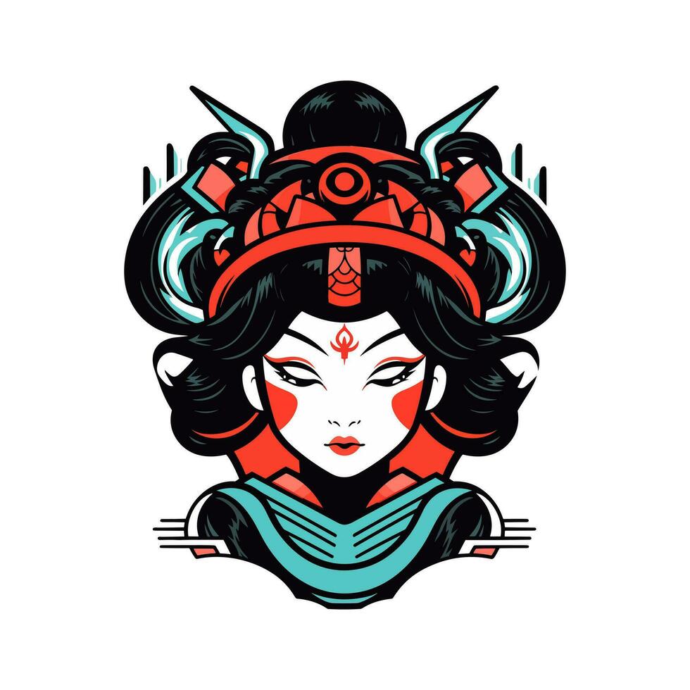 japanese geisha girl hand drawn logo design illustration vector