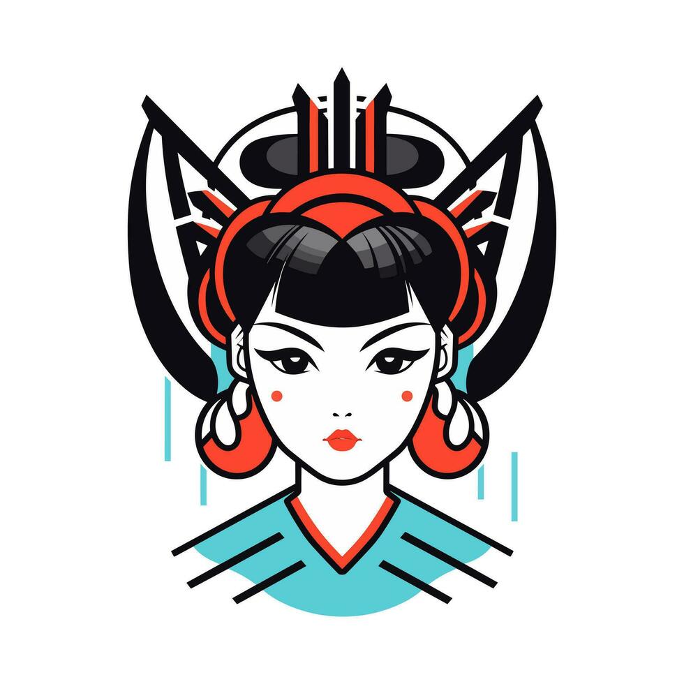 Exquisite Japanese geisha girl illustration with hand-drawn details for captivating logo designs that evoke elegance and grace vector