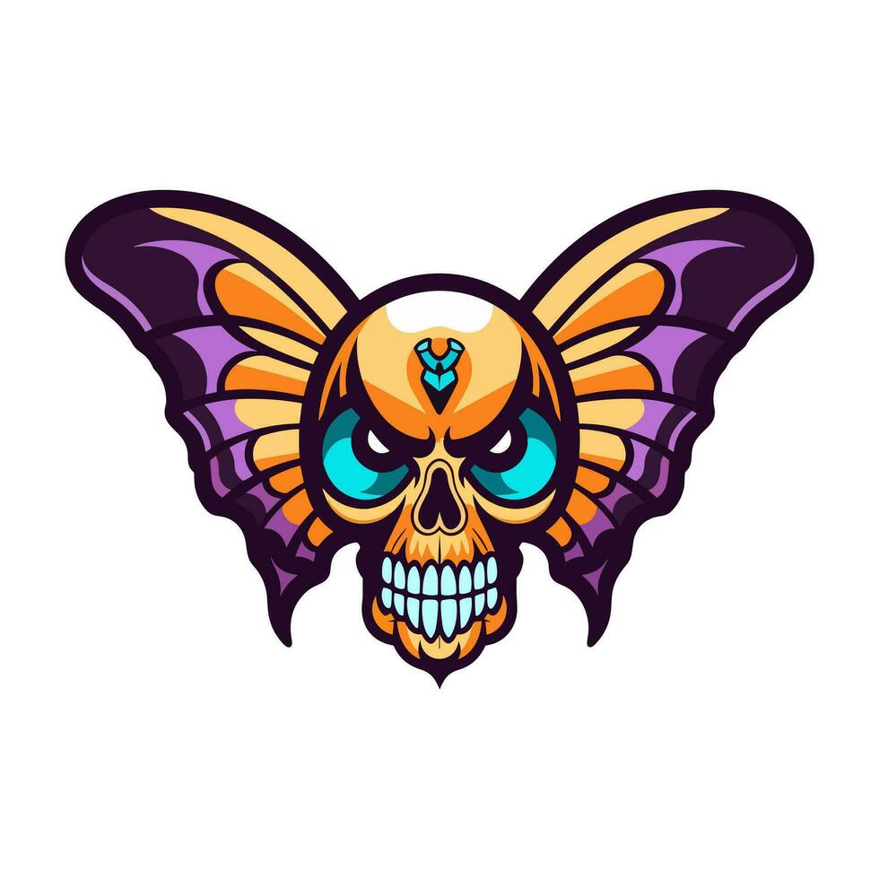 skull butterfly wings illustration hand drawn logo design vector