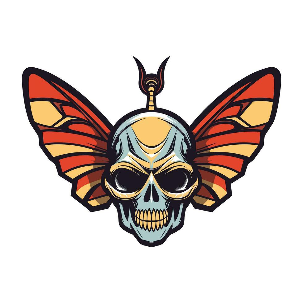 cráneo con mariposa alas ilustración mano dibujado logo diseño vector