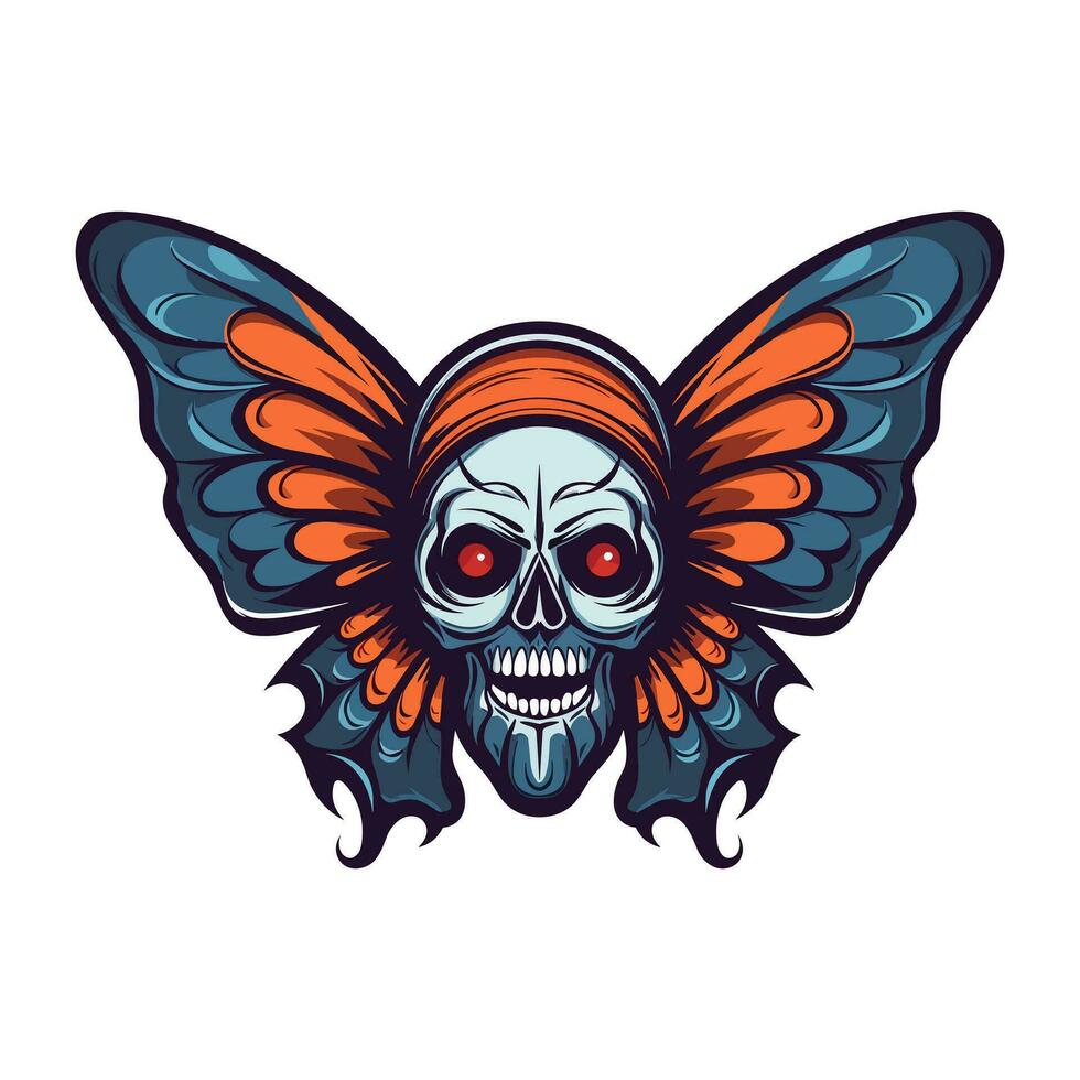 skull with butterfly wings illustration hand drawn logo design vector
