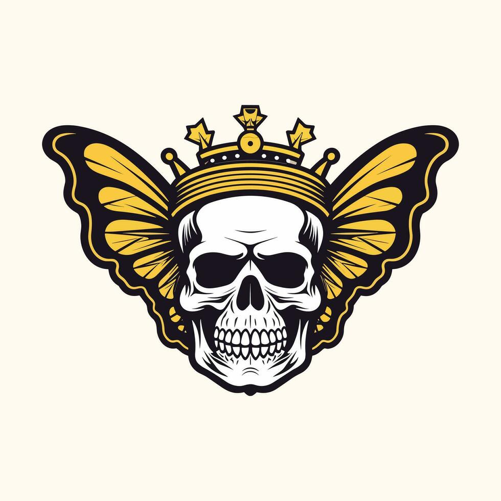 skull with butterfly wings illustration hand drawn logo design vector