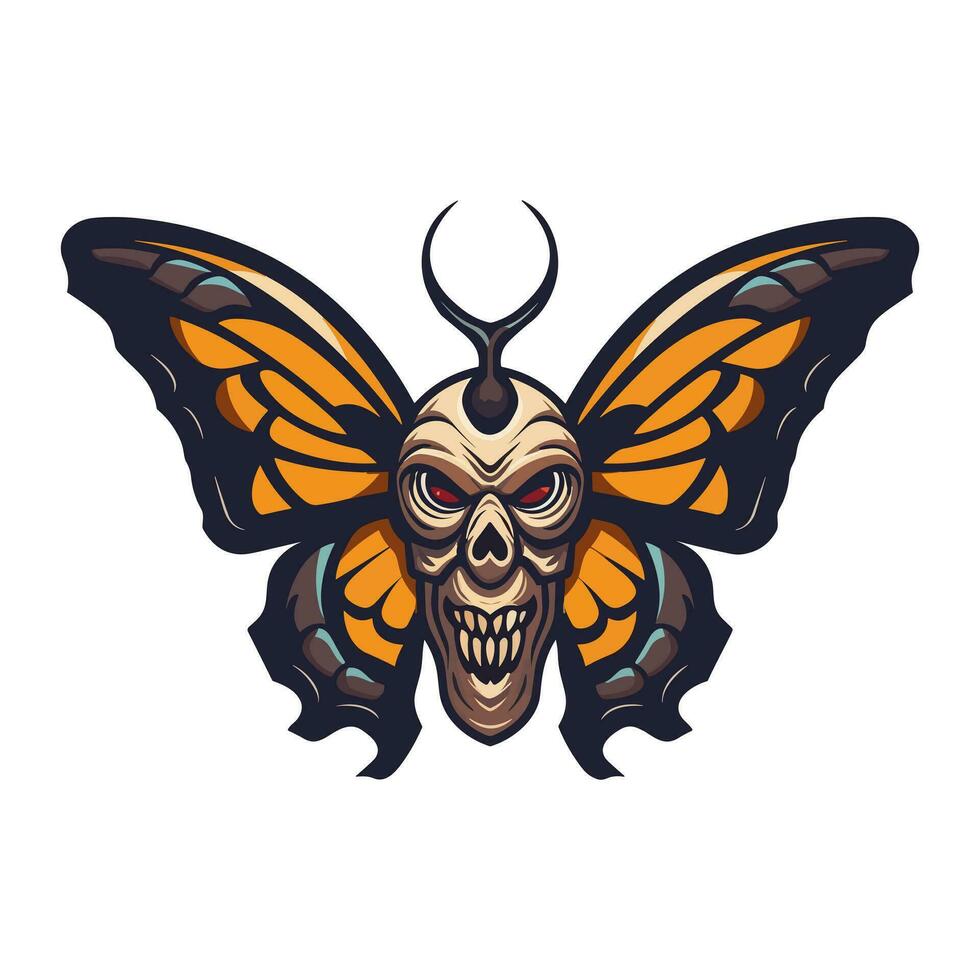 skull with butterfly wings illustration hand drawn logo design vector