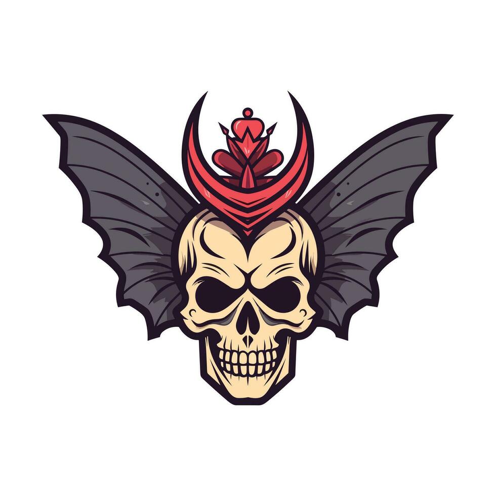 skull with butterfly wings illustration hand drawn logo design vector