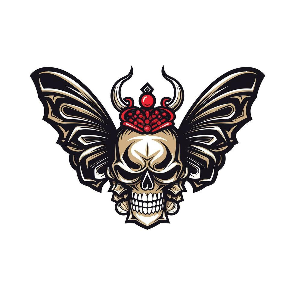 A captivating hand-drawn logo design featuring a skull with intricate wings, exuding edgy and rebellious vibes vector