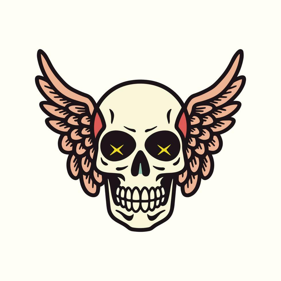 A captivating hand-drawn logo design featuring a skull with intricate wings, exuding edgy and rebellious vibes vector