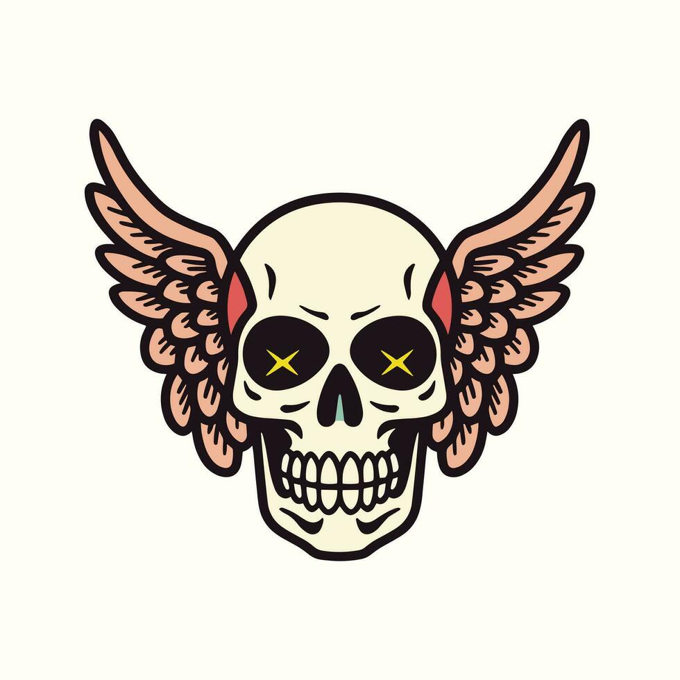 A captivating hand-drawn logo design featuring a skull with intricate wings, exuding edgy and rebellious vibes vector