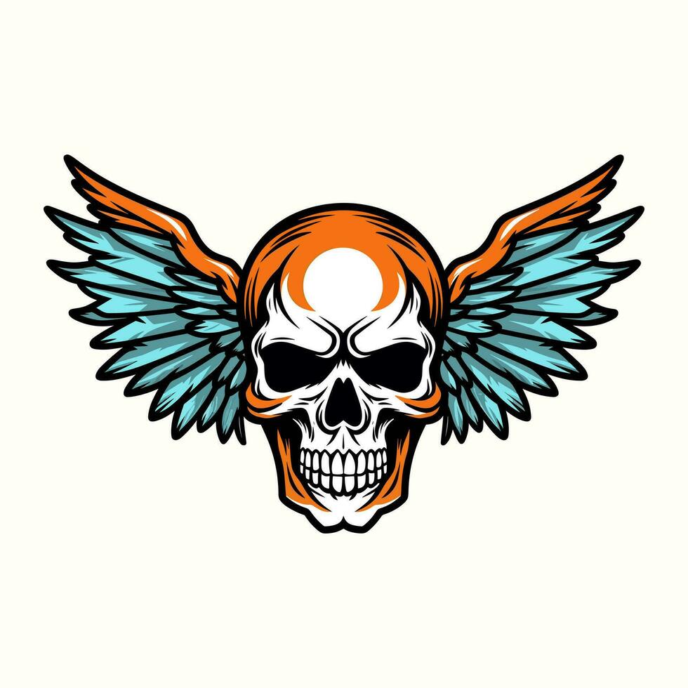 skull wings illustration hand drawn logo design vector