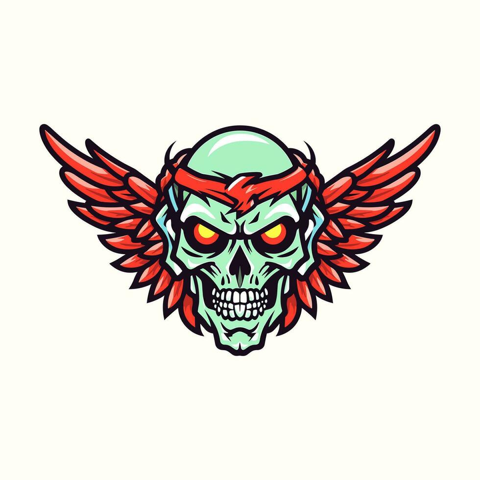A captivating hand-drawn logo design featuring a skull with intricate wings, exuding edgy and rebellious vibes vector